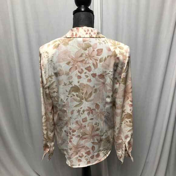 Alfred Dunner Blouse Womens Sz 10 Cream Mauve Brown Gold Button Up Floral Shirt - Picture 4 of 7